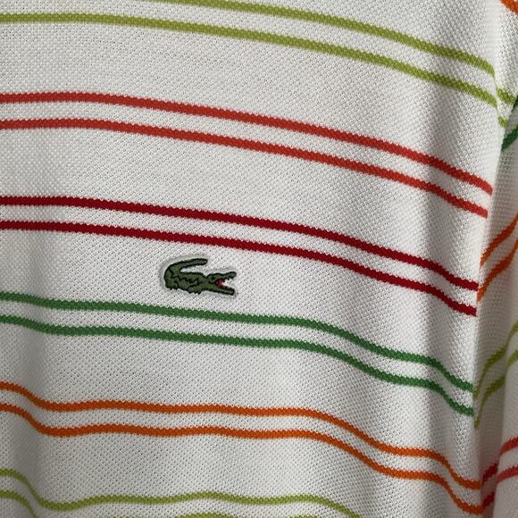Mens Large Lacoste Short Sleeves White With Multiple Colors Striped Shirt - Picture 4 of 7